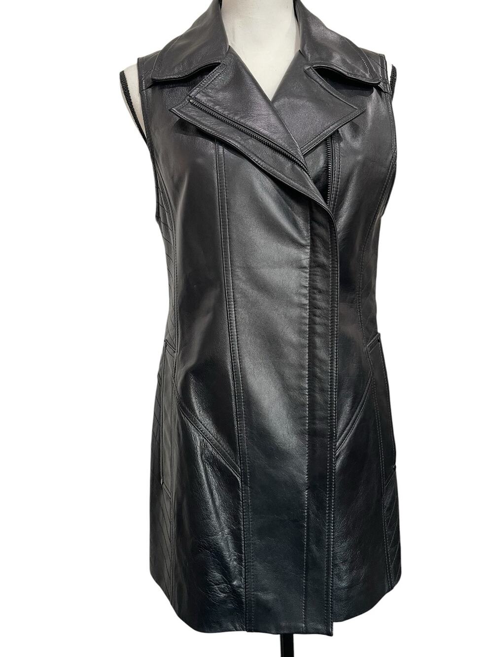 Black 100% Natural Sheep Leather Zipper Front Vest HEO - US Small / Korean 55
